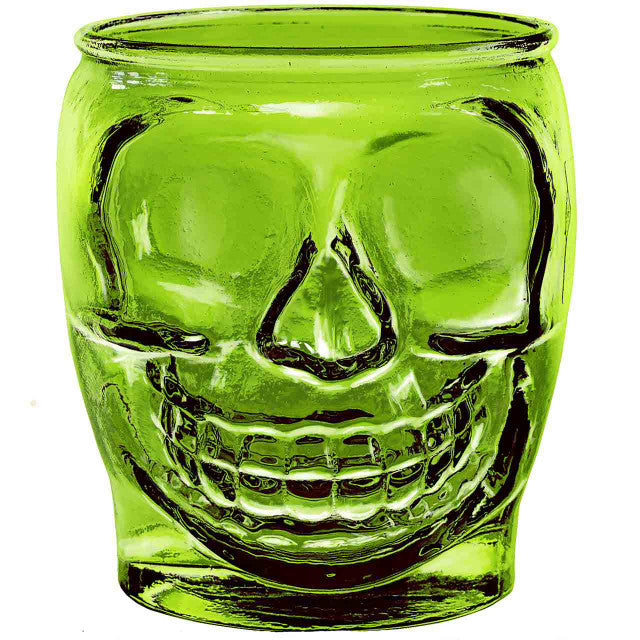 Green Sugar Skull Candle - Green sugar skull candle in vibrant recycled glass, eco-friendly home décor and fragrance option.