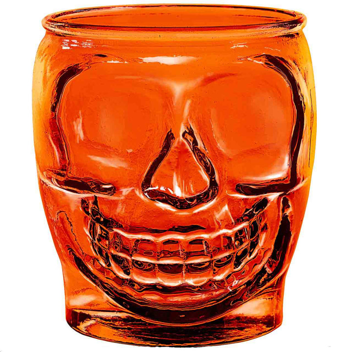 Orange Sugar Skull Candle - Orange sugar skull candle in recycled glass vessel, unique fall home fragrance with bourbon and butterscotch.