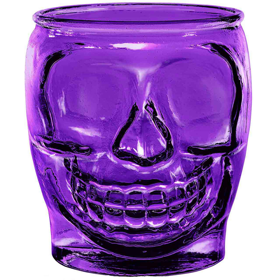 Purple Sugar Skull Candle - Purple sugar skull candle in recycled glass vessel, luxury home fragrance with bourbon and butterscotch notes.